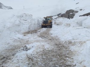 Hakkari'de 5 metreyi bulan karda yol açma çalışması