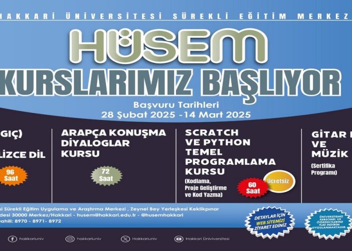 Hakkari üniversitesinin çok yönlü kursları başlıyor