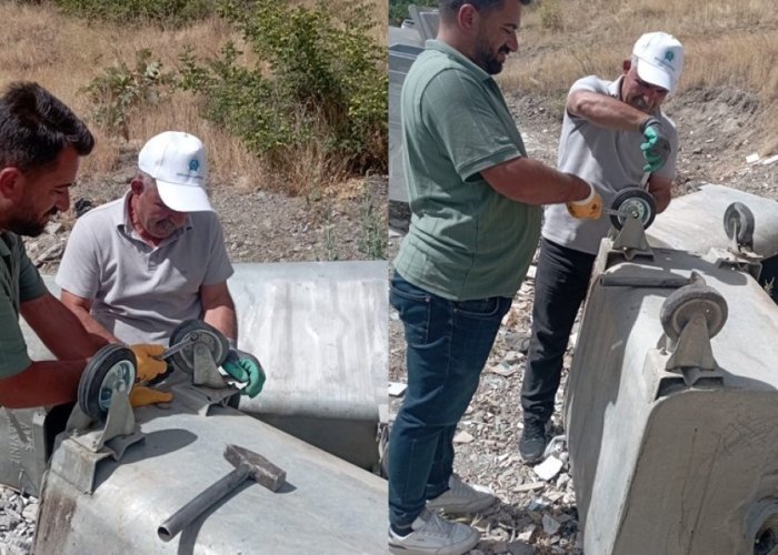 Tahrip edilen konteynerler onarılıyor