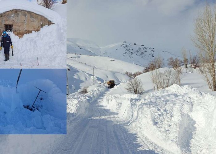 Su arıza ekibi 2 metre karla mücadele etti